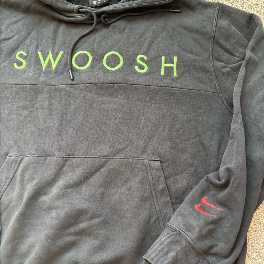 Nike Black Hoodie with Green Swoosh Text - Picture 2 of 4